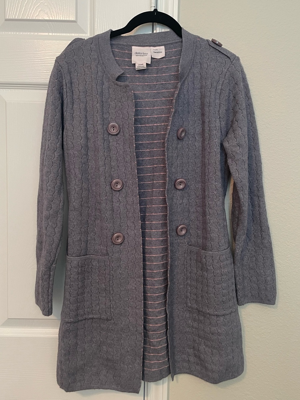 Della bee Gray-Blue Cable Knit Long Cardigan